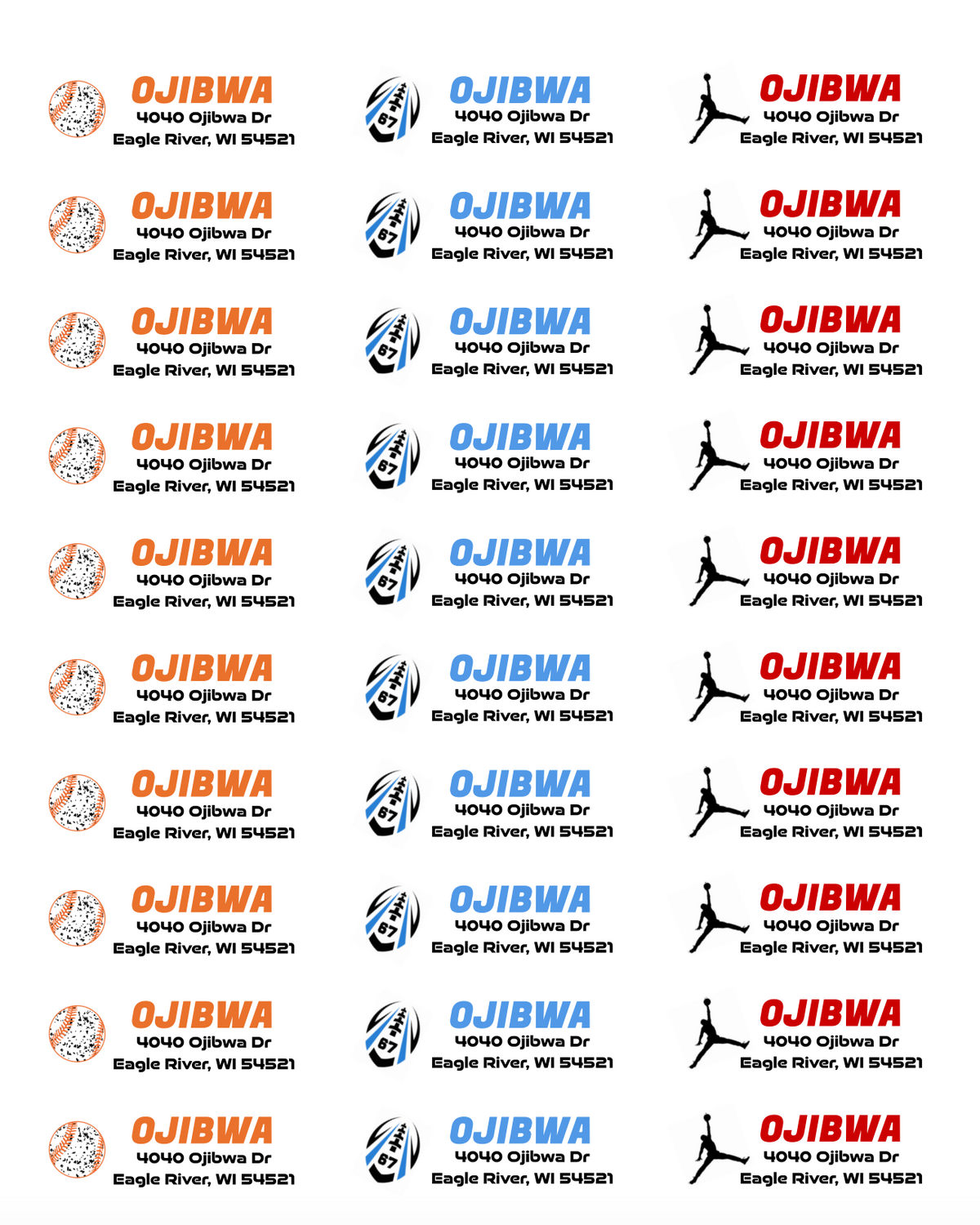 Camp Address Labels - Sports