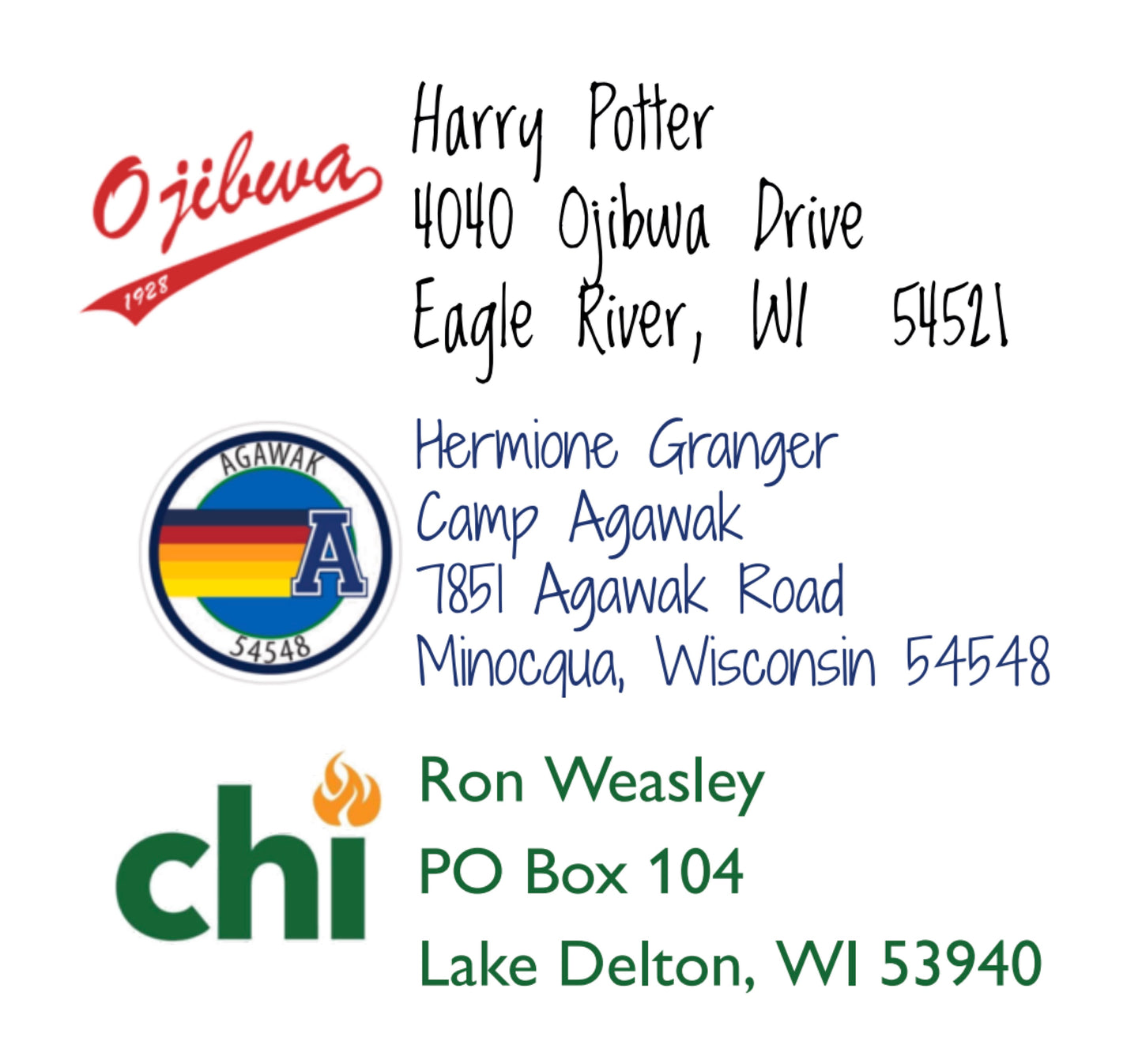 Camp Address Labels