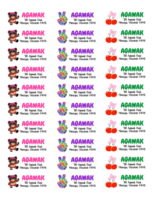 Camp Address Labels - Peace, Cherries, and Teddy Bears