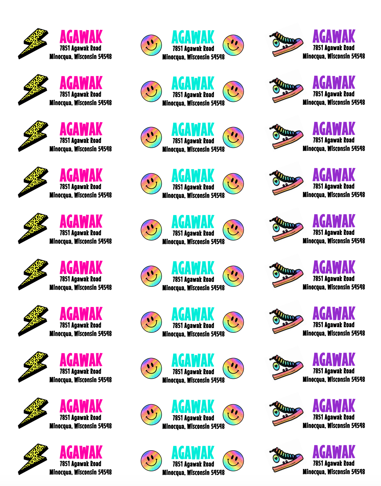 Camp Address Labels - Lightning, Smiley, Sneaker