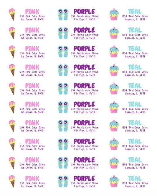 Address Labels - Ice Cream, Flip Flops, Cupcakes