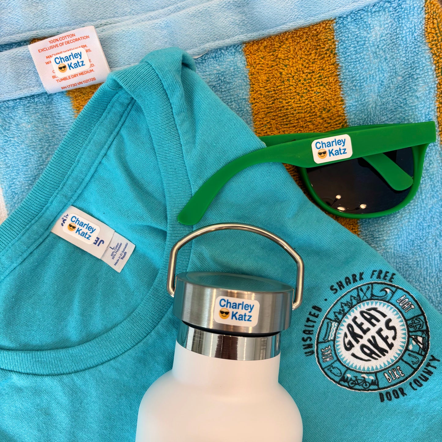 Machine Washable Name Labels for Summer/Overnight Camp or School/Daycare for Kids - Peel & Stick - Waterproof - Dishwasher safe