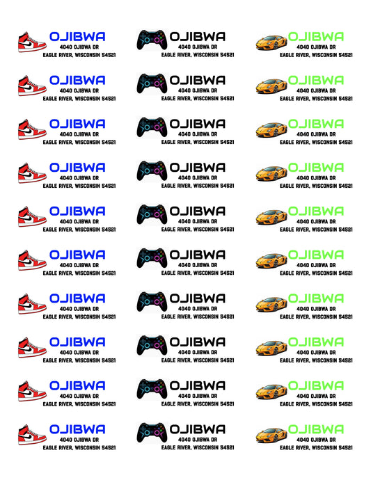 Camp Address Labels - Sneaker, Gamer, Lambo