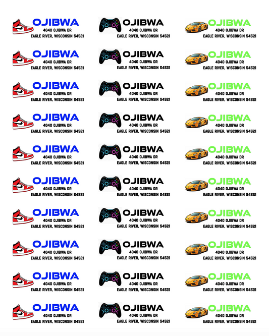 Camp Address Labels - Sneaker, Gamer, Lambo