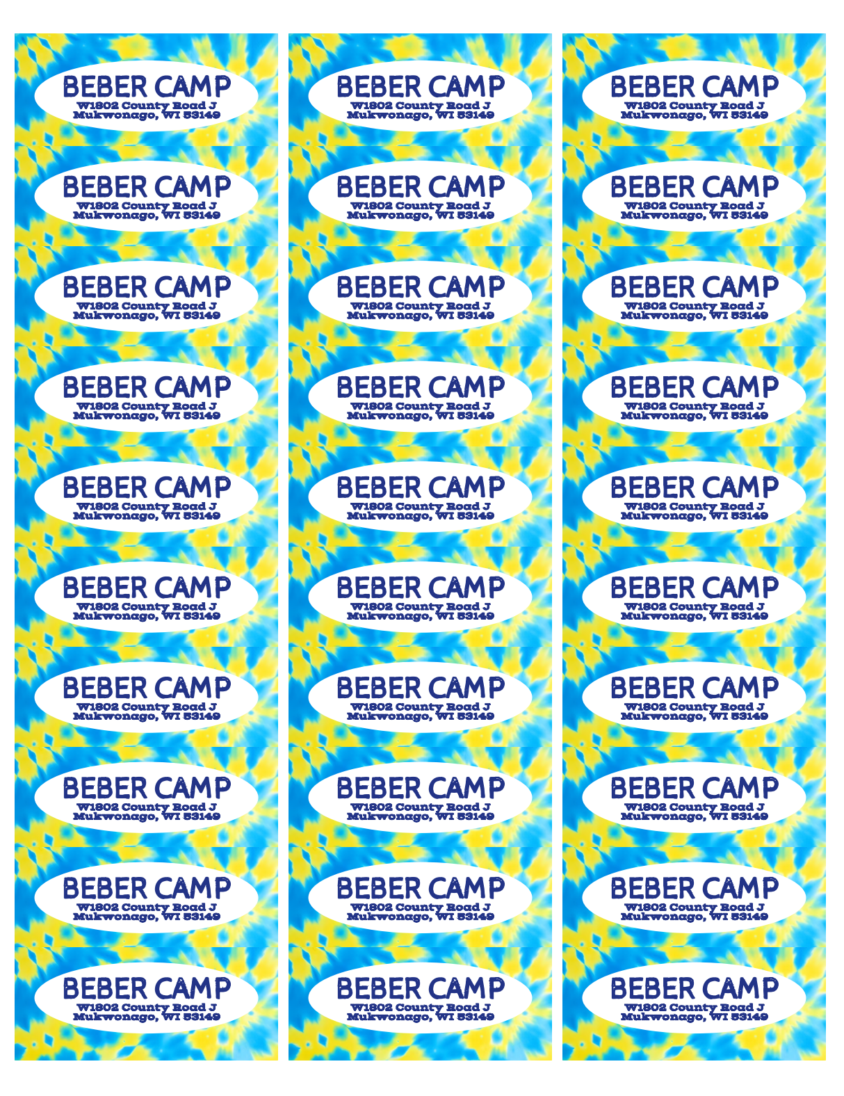 Camp Address Labels - Tie Dye